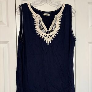 Max Studio Navy and Cream Sleeveless Size 2XL Top